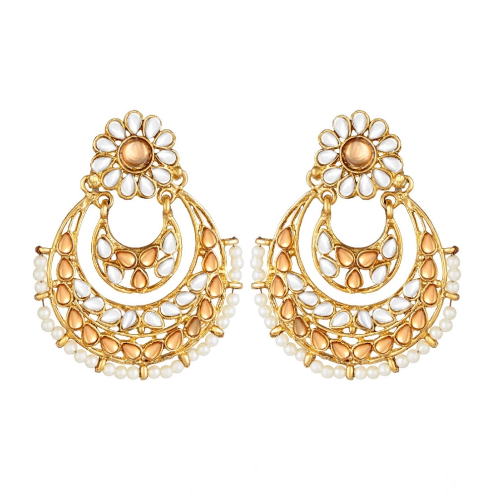 Generic Women's Rose Gold Plated Alloy Kundan Earrings &amp; Mangtikka (White &amp; Gold)