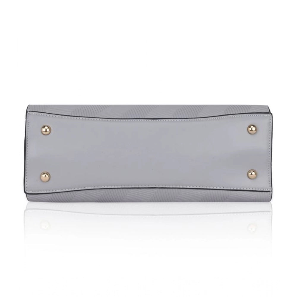 Generic Women's Faux Leather Textured Adjustable Long Belt Handbag (Grey)