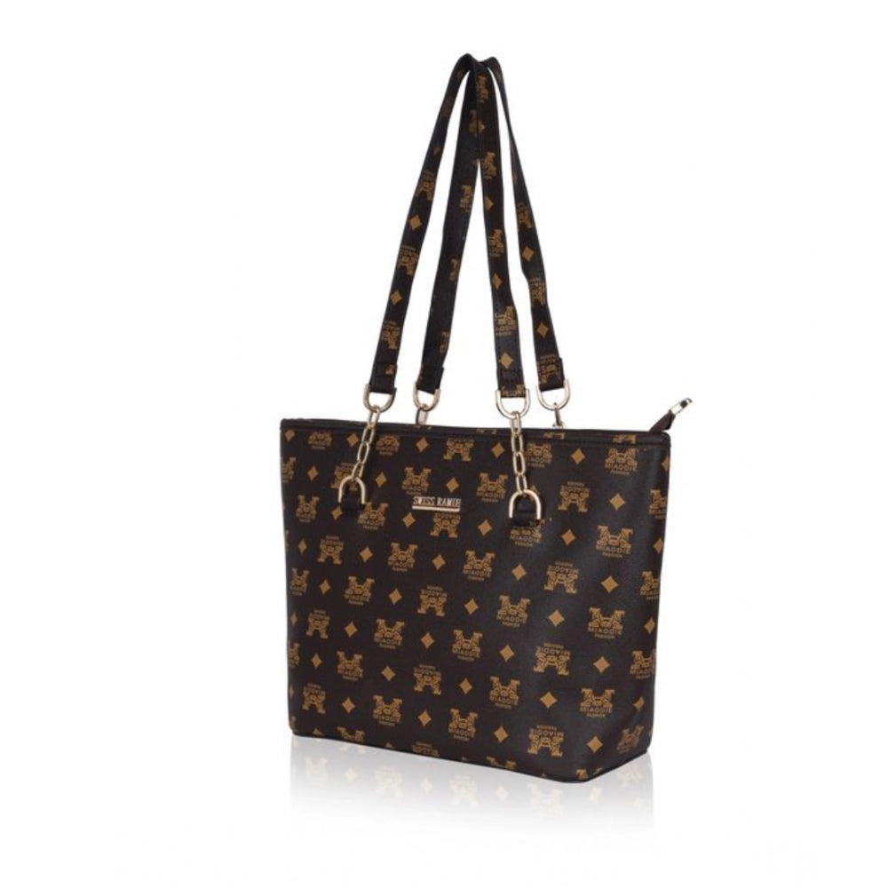Generic Women's Faux Leather Printed Tote Bag (Brown)